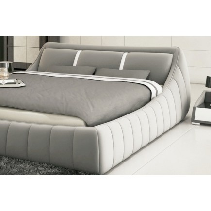 Lit en cuir italien de luxe FOSTER, gris clair, 160x200