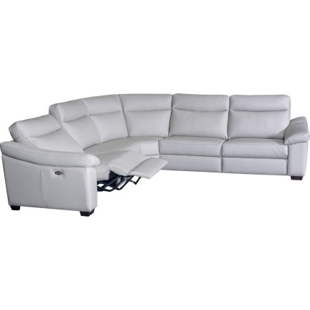 Canapé d'angle double relax en 100% tout cuir épais de luxe italien avec 2 relax électrique, 6/7 places, DAKOTA, blanc cassé