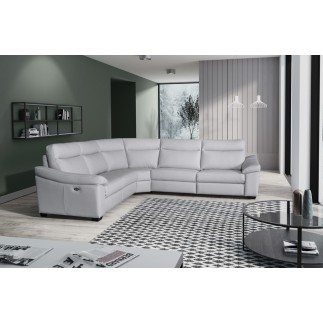 Canapé d'angle double relax en 100% tout cuir épais de luxe italien avec 2 relax électrique, 6/7 places, DAKOTA, blanc cassé