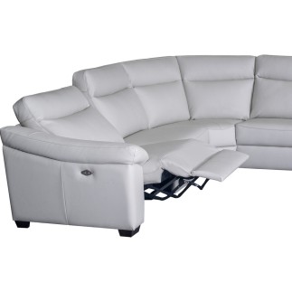 Canapé d'angle double relax en 100% tout cuir épais de luxe italien avec 2 relax électrique, 6/7 places, DAKOTA, blanc cassé