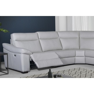 Canapé d'angle double relax en 100% tout cuir épais de luxe italien avec 2 relax électrique, 6/7 places, DAKOTA, blanc cassé