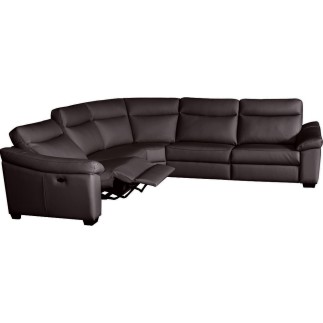 Canapé d'angle double relax en 100% tout cuir épais de luxe italien avec 2 relax électrique, 6/7 places, DAKOTA, chocolat