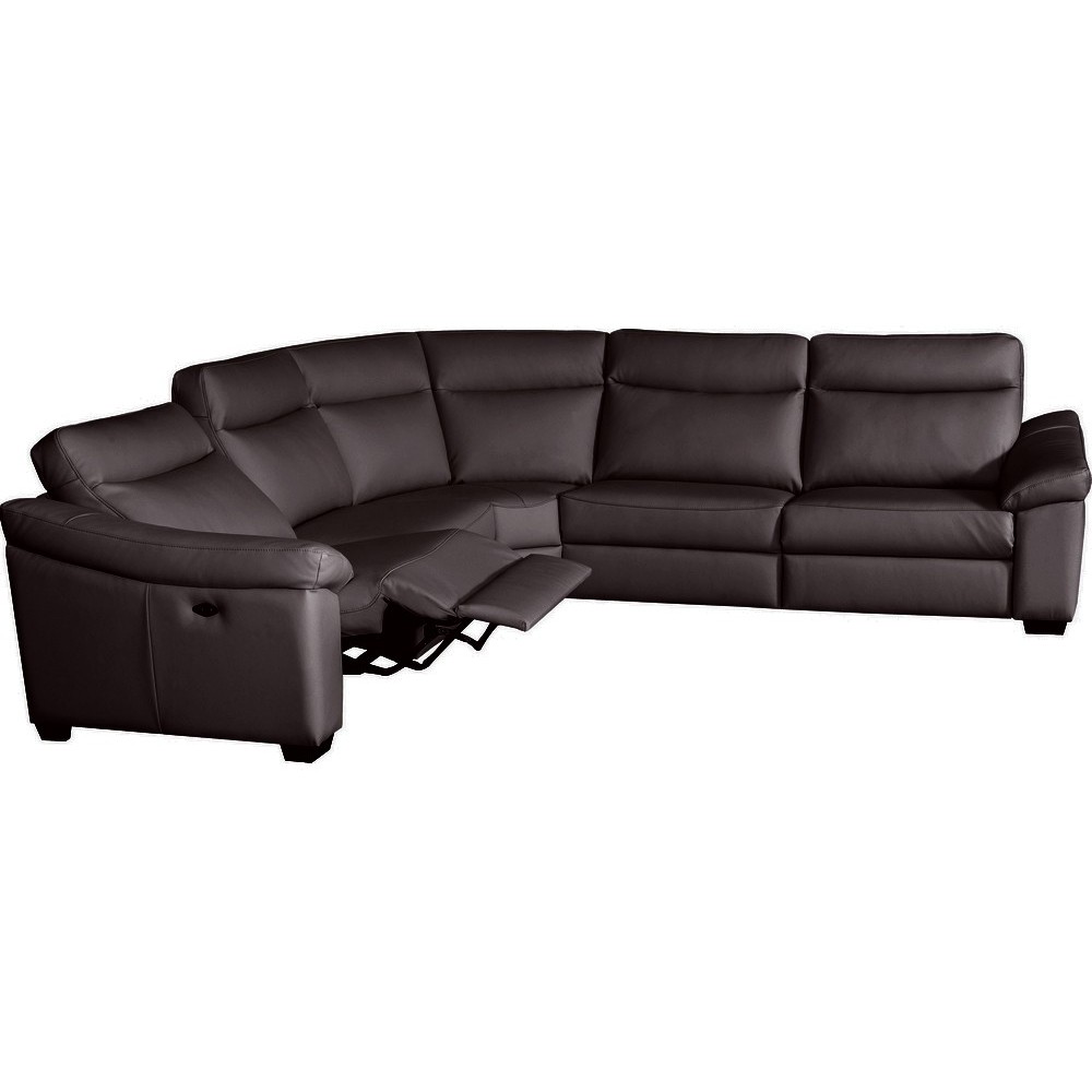 Canapé d'angle double relax en 100% tout cuir épais de luxe italien avec 2 relax électrique, 6/7 places, DAKOTA, chocolat