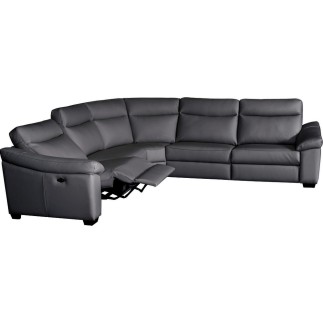 Canapé d'angle double relax en 100% tout cuir épais de luxe italien avec 2 relax électrique, 6/7 places, DAKOTA, anthracite