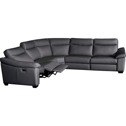 Canapé d'angle double relax en 100% tout cuir épais de luxe italien avec 2 relax électrique, 6/7 places, DAKOTA, anthracite