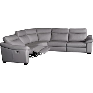 Canapé d'angle double relax en 100% tout cuir épais de luxe italien avec 2 relax électrique, 6/7 places, DAKOTA, gris clair