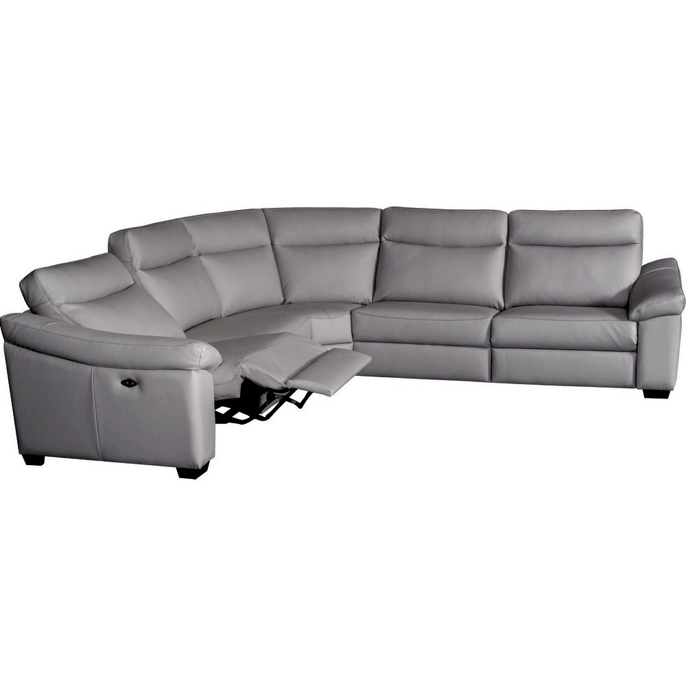 Canapé d'angle double relax en 100% tout cuir épais de luxe italien avec 2 relax électrique, 6/7 places, DAKOTA, gris clair