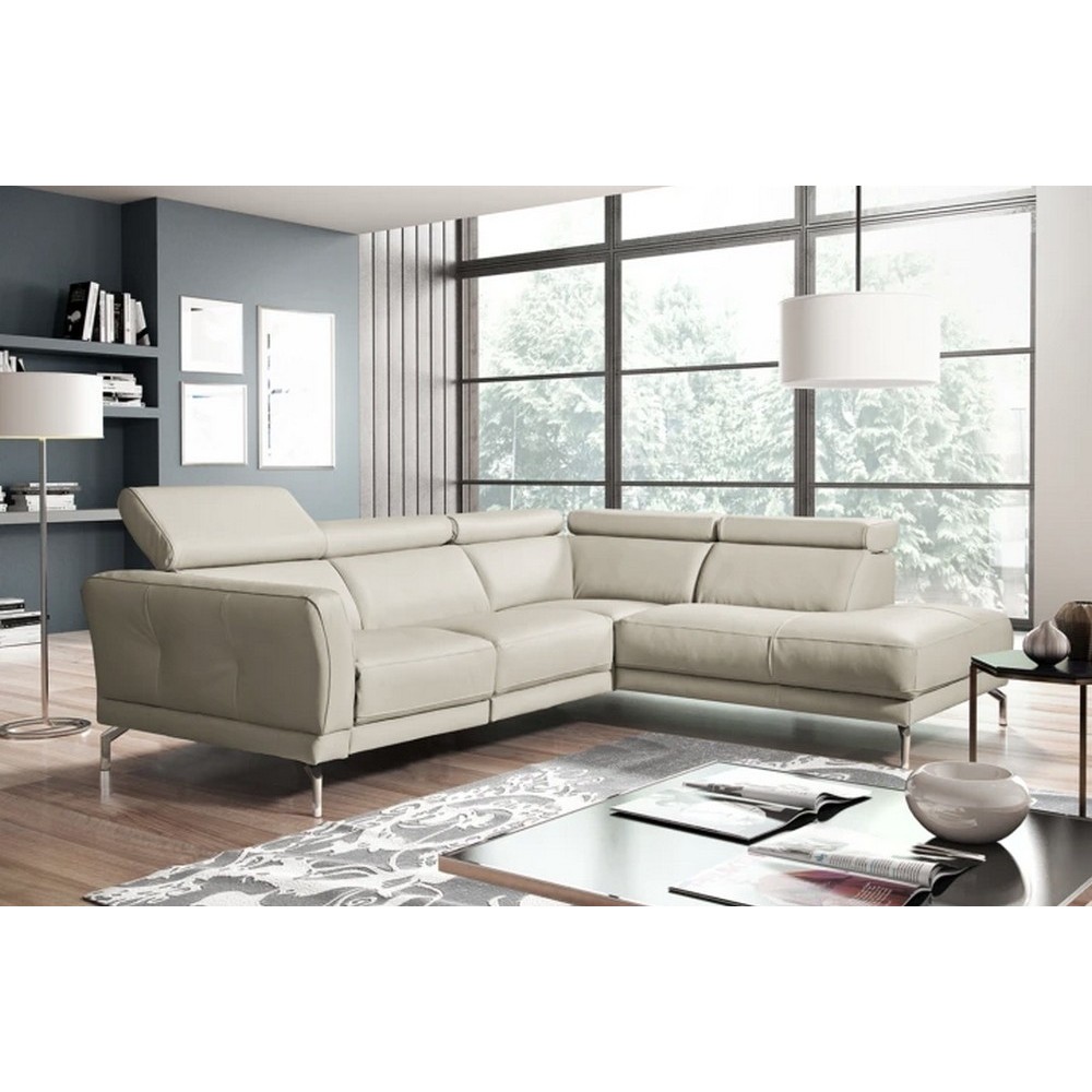 Canapé d'angle en 100% tout cuir épais de luxe italien 5/6 places DALEN, blanc cassé, angle droit
