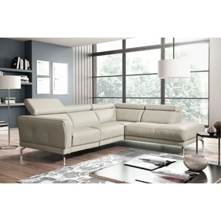 Canapé d'angle en 100% tout cuir épais de luxe italien 5/6 places DALEN, blanc cassé, angle droit