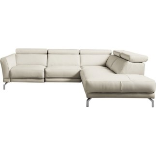 Canapé d'angle en 100% tout cuir épais de luxe italien 5/6 places DALEN, blanc cassé, angle droit