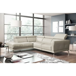 Canapé d'angle en 100% tout cuir épais de luxe italien 5/6 places DALEN, blanc cassé, angle gauche