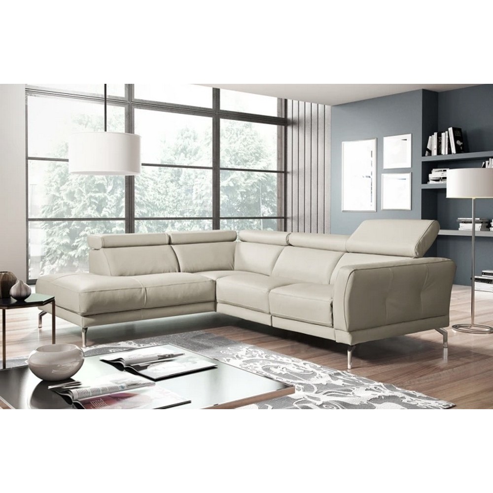 Canapé d'angle en 100% tout cuir épais de luxe italien 5/6 places DALEN, blanc cassé, angle gauche