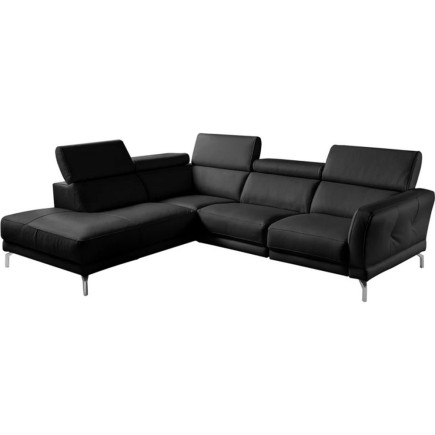 Canapé d'angle en 100% tout cuir épais de luxe italien 5/6 places DALEN, noir, angle gauche