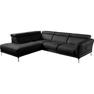 Canapé d'angle en 100% tout cuir épais de luxe italien 5/6 places DALEN, noir, angle gauche