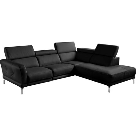 Canapé d'angle en 100% tout cuir épais de luxe italien 5/6 places DALEN, noir, angle droit