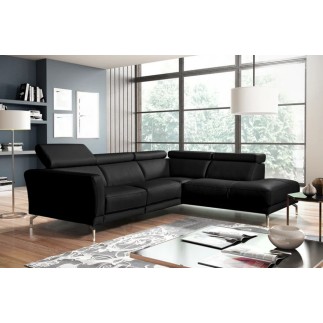 Canapé d'angle en 100% tout cuir épais de luxe italien 5/6 places DALEN, noir, angle droit