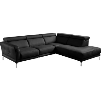 Canapé d'angle en 100% tout cuir épais de luxe italien 5/6 places DALEN, noir, angle droit