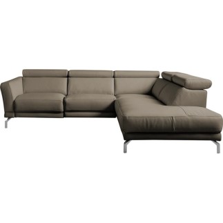 Canapé d'angle en 100% tout cuir épais de luxe italien 5/6 places DALEN, taupe, angle droit