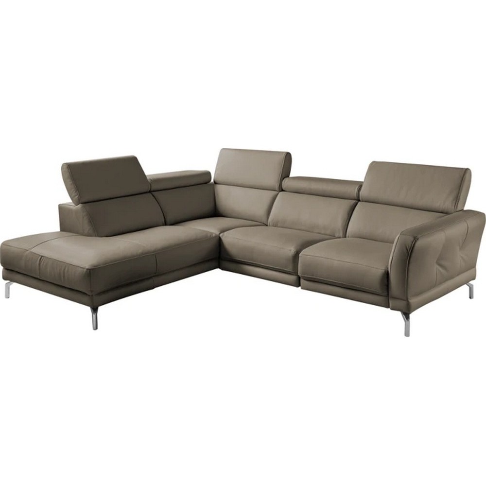 Canapé d'angle en 100% tout cuir épais de luxe italien 5/6 places DALEN, taupe, angle gauche