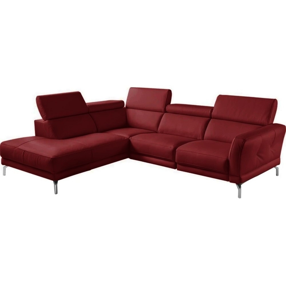 Canapé d'angle en 100% tout cuir épais de luxe italien 5/6 places DALEN, rouge foncé, angle gauche Canapé d'angle en 100% tout cuir épais de luxe italien 5/6 places DALEN, rouge foncé, angle gauche