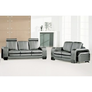 Ensemble composé d'un canapé 3 places et d'un canapé 2 places cuir luxe italien, AVEC UN POUF REPOSE PIED OFFERT, ROSSO, gris fo