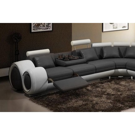 Canapé d'angle en cuir italien 8 places carlton, gris foncé et blanc - Table ronde offerte, angle gauche