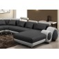 Canapé d'angle en cuir italien 8 places carlton, gris foncé et blanc - Table ronde offerte, angle gauche