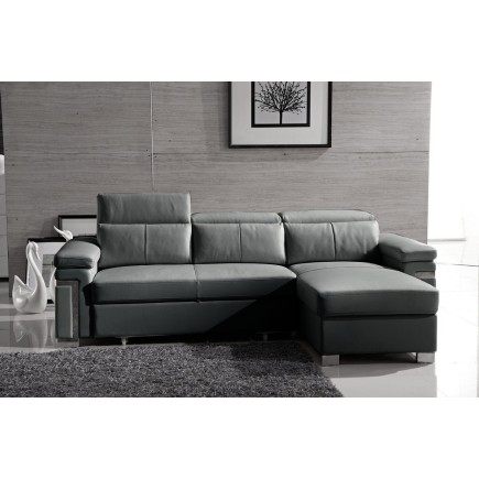 2EME paiement: Canapé d'angle convertible cuir buffle italien 5 places, allure, gris foncé, angle droit, 6x sans frais, total de