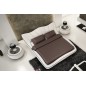 Lit en cuir italien de luxe LUXEN, blanc liseret chocolat, 140x190, en stock
