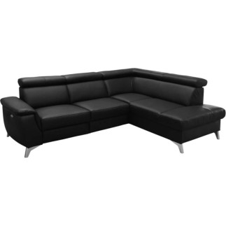 Canapé d'angle en cuir italien de luxe 5/6 places avec relax électrique et coffre, LINCOLN, noir, angle droit