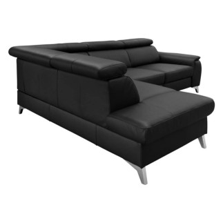 - Canapé d'angle en cuir italien de luxe 5/6 places avec relax électrique et coffre, LINCOLN, noir, angle gauche