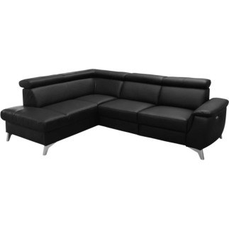 - Canapé d'angle en cuir italien de luxe 5/6 places avec relax électrique et coffre, LINCOLN, noir, angle gauche