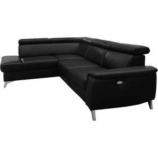 - Canapé d'angle en cuir italien de luxe 5/6 places avec relax électrique et coffre, LINCOLN, noir, angle gauche