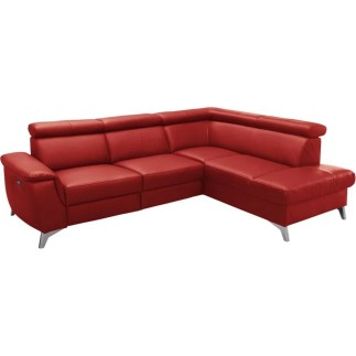 Canapé d'angle en cuir italien de luxe 5/6 places avec relax électrique et coffre, LINCOLN, rouge foncé, angle droit