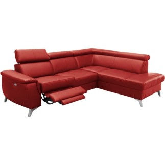 Canapé d'angle en cuir italien de luxe 5/6 places avec relax électrique et coffre, LINCOLN, rouge foncé, angle droit