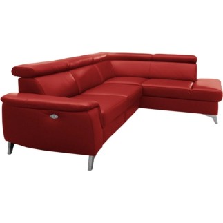 Canapé d'angle en cuir italien de luxe 5/6 places avec relax électrique et coffre, LINCOLN, rouge foncé, angle droit