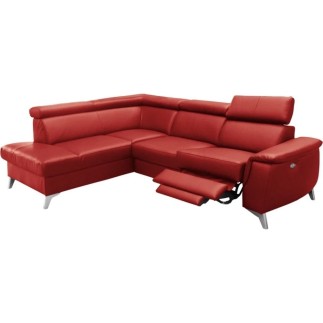 Canapé d'angle en cuir italien de luxe 5/6 places avec relax électrique et coffre, LINCOLN, rouge foncé, angle gauche