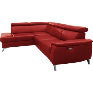 Canapé d'angle en cuir italien de luxe 5/6 places avec relax électrique et coffre, LINCOLN, rouge foncé, angle gauche