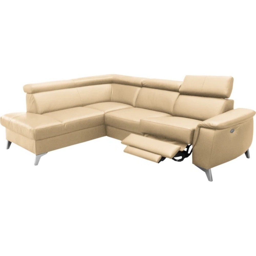 Canapé d'angle en cuir italien de luxe 5/6 places avec relax électrique et coffre, LINCOLN, beige, angle gauche