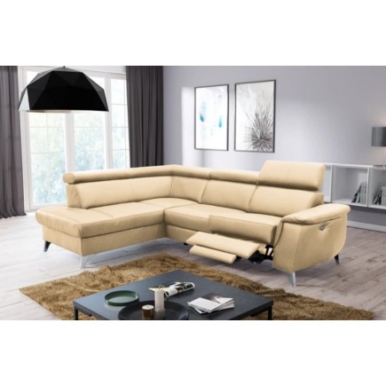 Canapé d'angle en cuir italien de luxe 5/6 places avec relax électrique et coffre, LINCOLN, beige, angle gauche