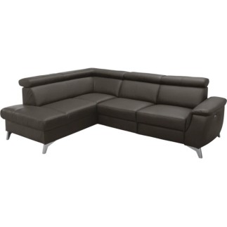 Canapé d'angle en cuir italien de luxe 5/6 places avec relax électrique et coffre, LINCOLN, chocolat, angle gauche