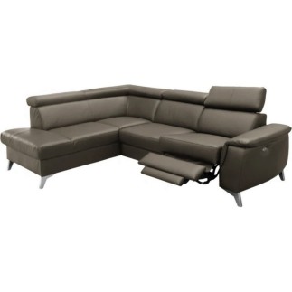 Canapé d'angle en cuir italien de luxe 5/6 places avec relax électrique et coffre, LINCOLN, TAUPE, angle gauche