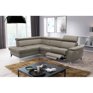 Canapé d'angle en cuir italien de luxe 5/6 places avec relax électrique et coffre, LINCOLN, TAUPE, angle gauche