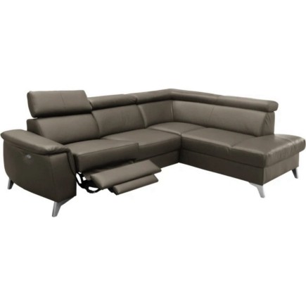 Canapé d'angle en cuir italien de luxe 5/6 places avec relax électrique et coffre, LINCOLN, taupe, angle droit