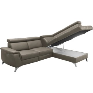 Canapé d'angle en cuir italien de luxe 5/6 places avec relax électrique et coffre, LINCOLN, taupe, angle droit