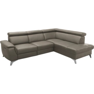 Canapé d'angle en cuir italien de luxe 5/6 places avec relax électrique et coffre, LINCOLN, taupe, angle droit