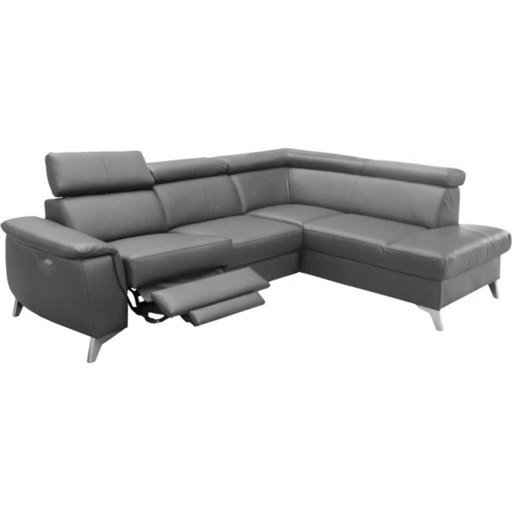 Canapé d'angle en cuir italien de luxe 5/6 places avec relax électrique et coffre, LINCOLN, gris foncé, angle droit