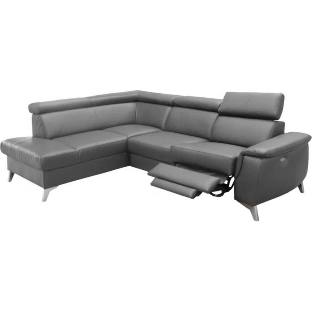 Canapé d'angle en cuir italien de luxe 5/6 places avec relax électrique et coffre, LINCOLN, gris foncé, angle gauche