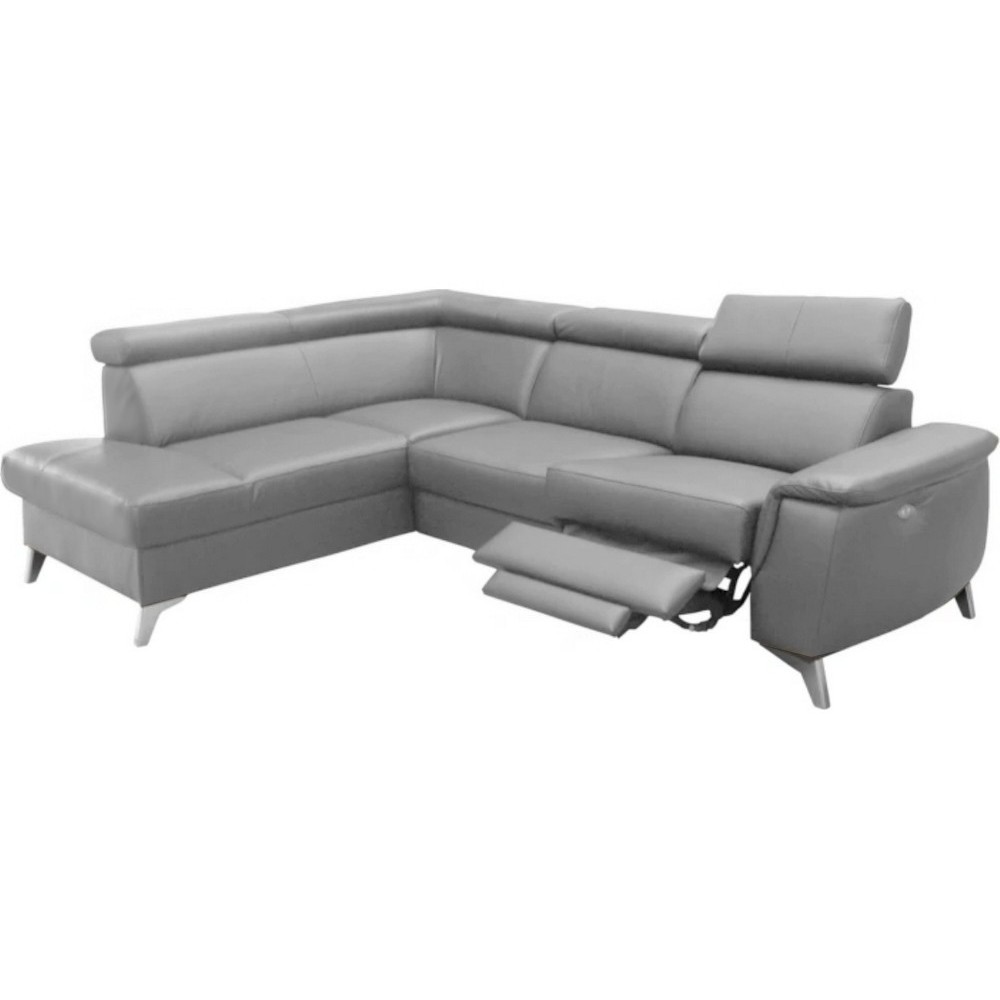 Canapé d'angle en cuir italien de luxe 5/6 places avec relax électrique et coffre, LINCOLN, gris clair, angle gauche