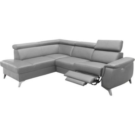 Canapé d'angle en cuir italien de luxe 5/6 places avec relax électrique et coffre, LINCOLN, gris clair, angle gauche